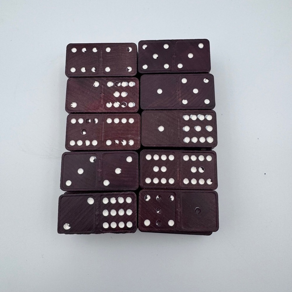 Vintage Style Wooden Dominoes Set Fleur-de-Lis Embossed Burgundy Tiles 40 pieces